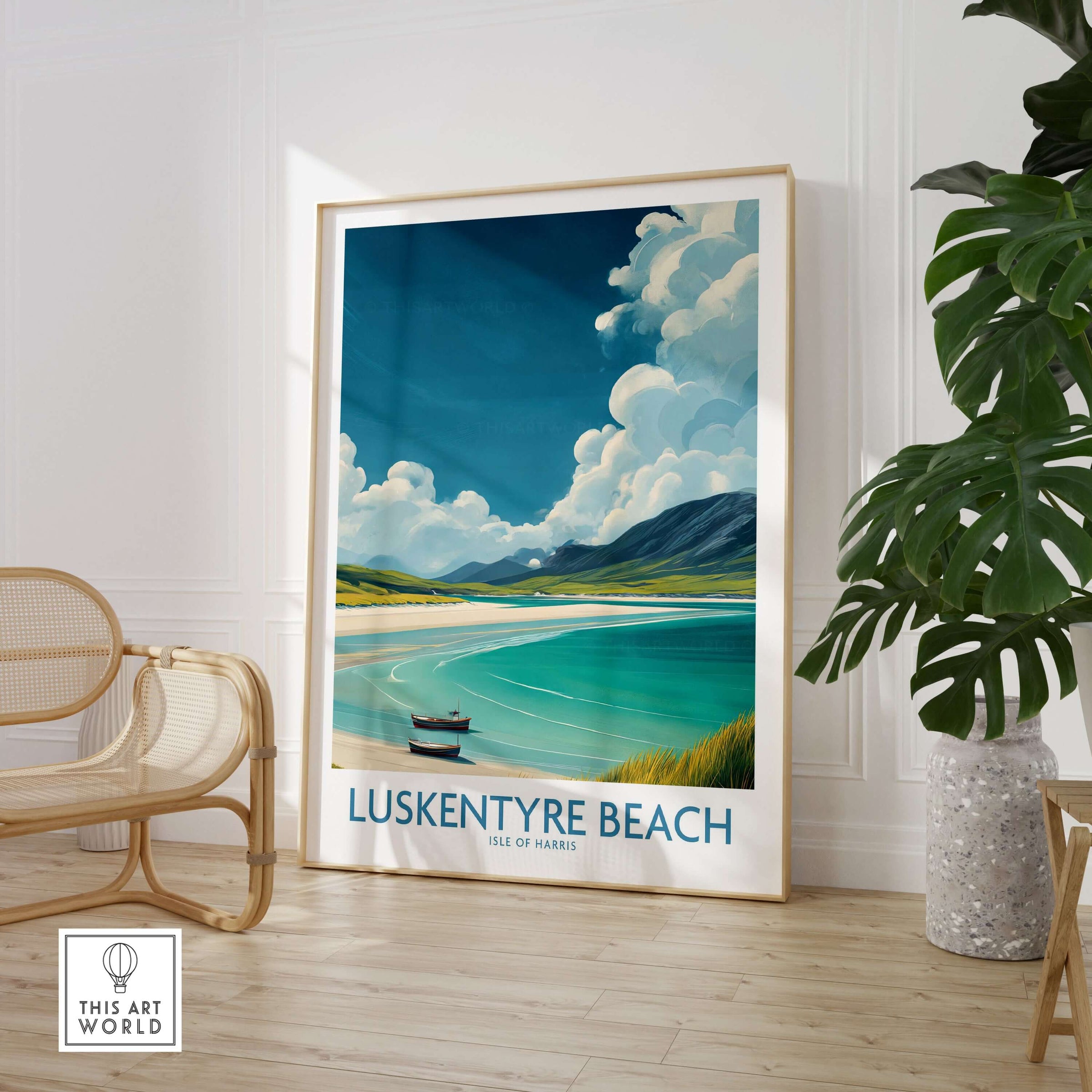 Luskentyre Beach Isle of Harris Wall Art - Remote Island Travel Print showcasing serene coastal beauty.
