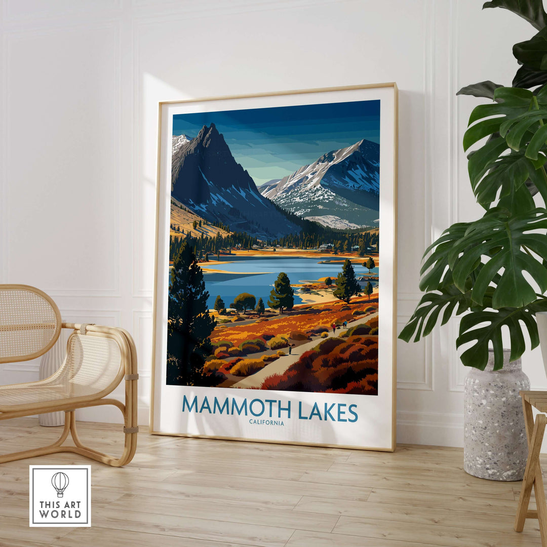 Mammoth Lakes California wall art featuring majestic mountains and serene lakes in an elegant interior setting.