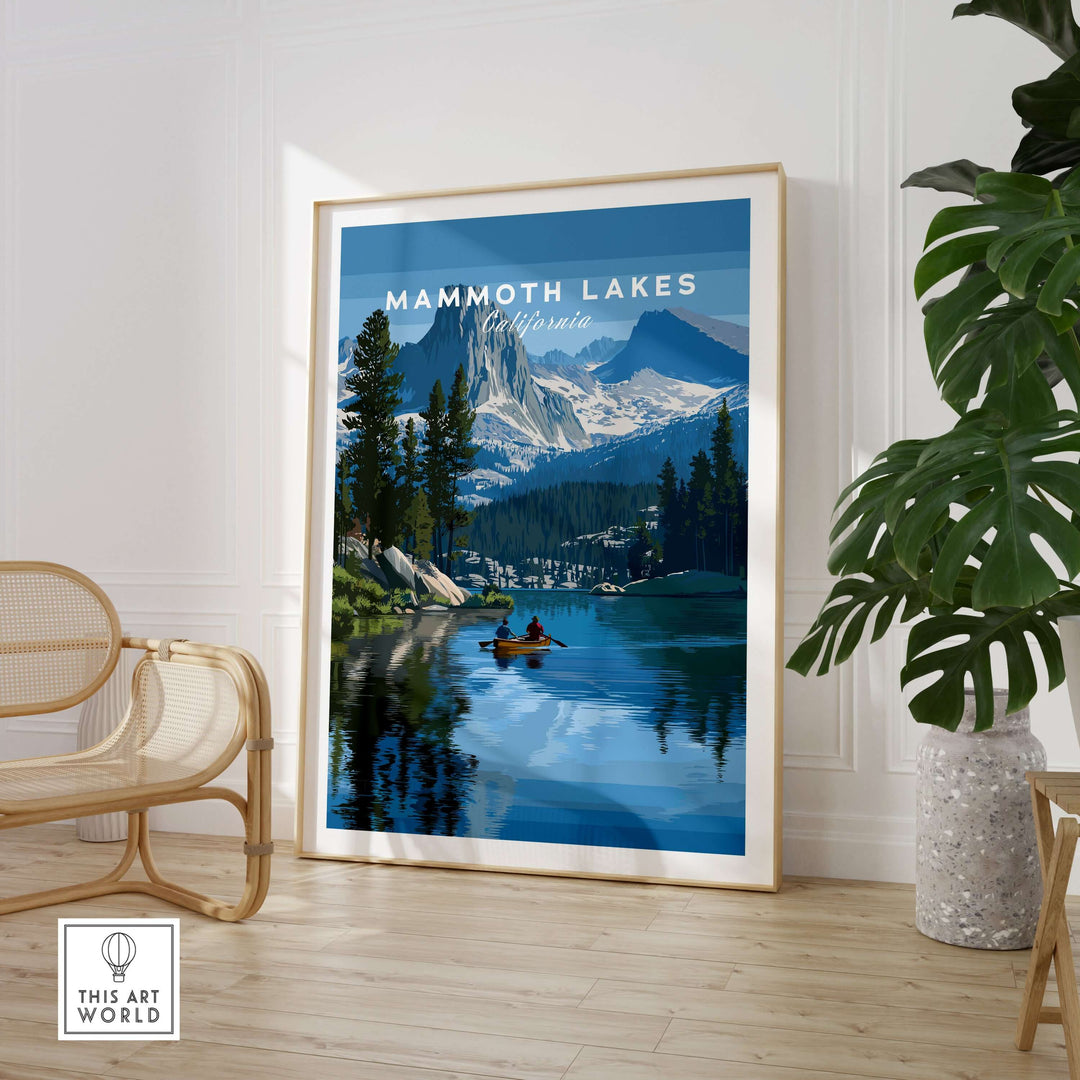 Mammoth Lakes mountain wall art featuring a serene lake and rugged peaks, perfect for outdoor adventure decor.
