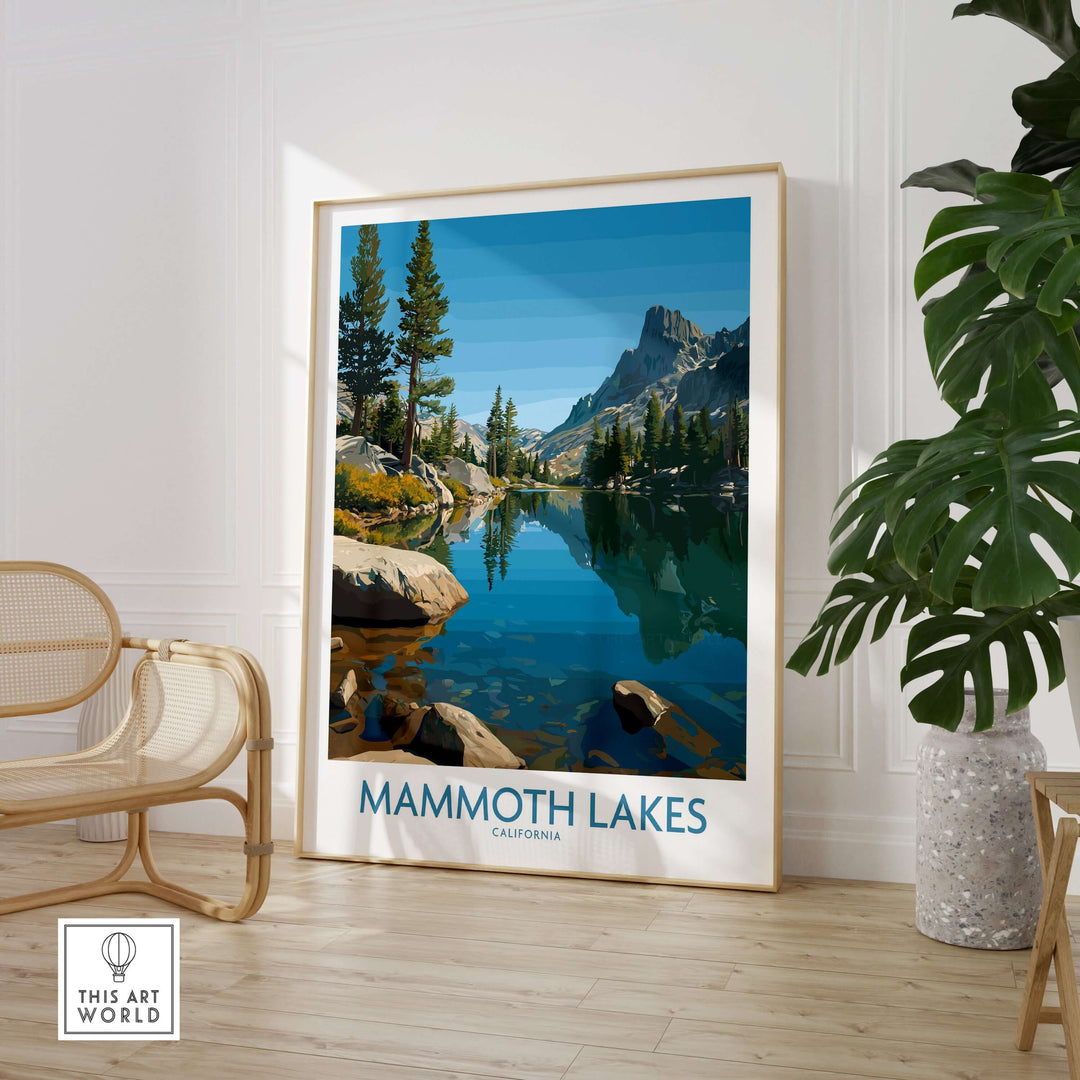 Mammoth Lakes California wall art print framed, showcasing serene landscape and majestic mountains in home decor.