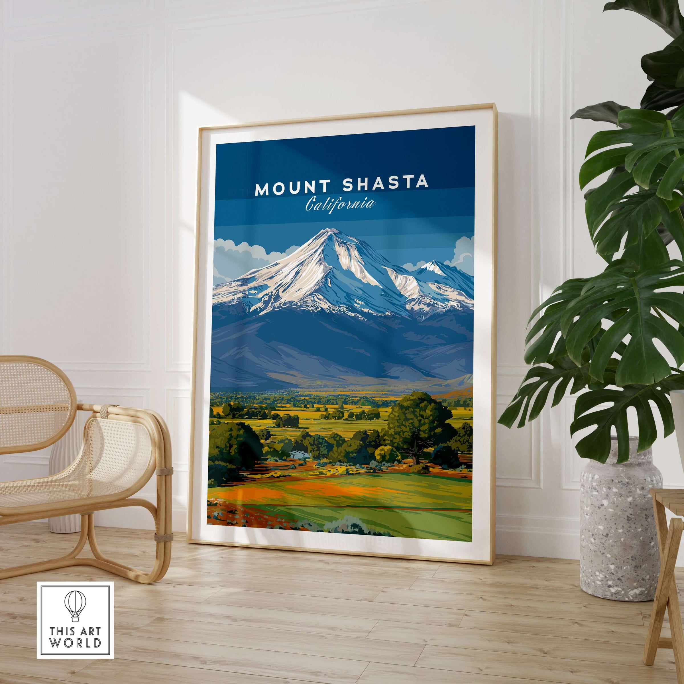 Mount Shasta California Print - Northern California Wall Art displayed in a modern interior setting.