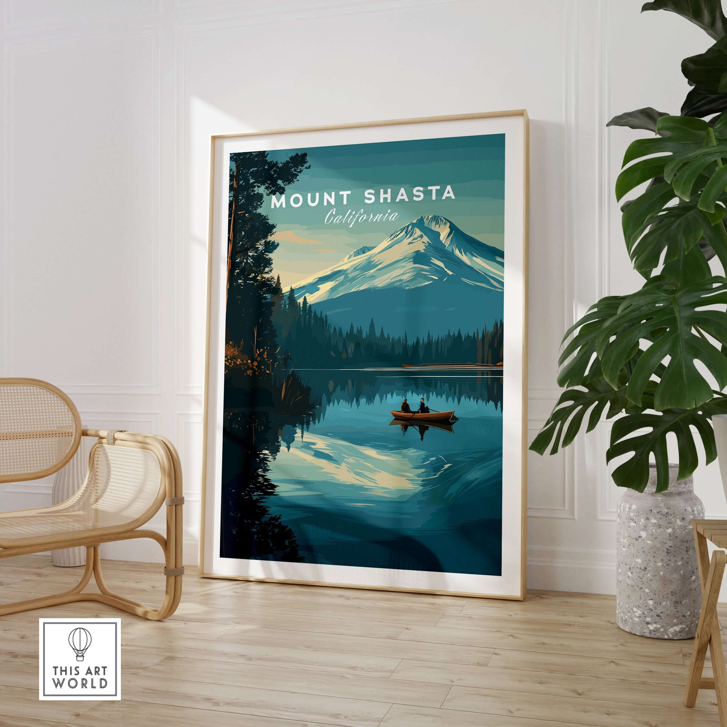 Mount Shasta California Print - Peaceful Mountain Wall Art in a modern decor setting with serene landscape.