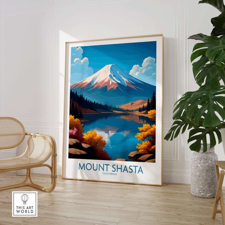 Mount Shasta wall art showcasing vibrant mountain and serene lake, perfect for nature lovers.