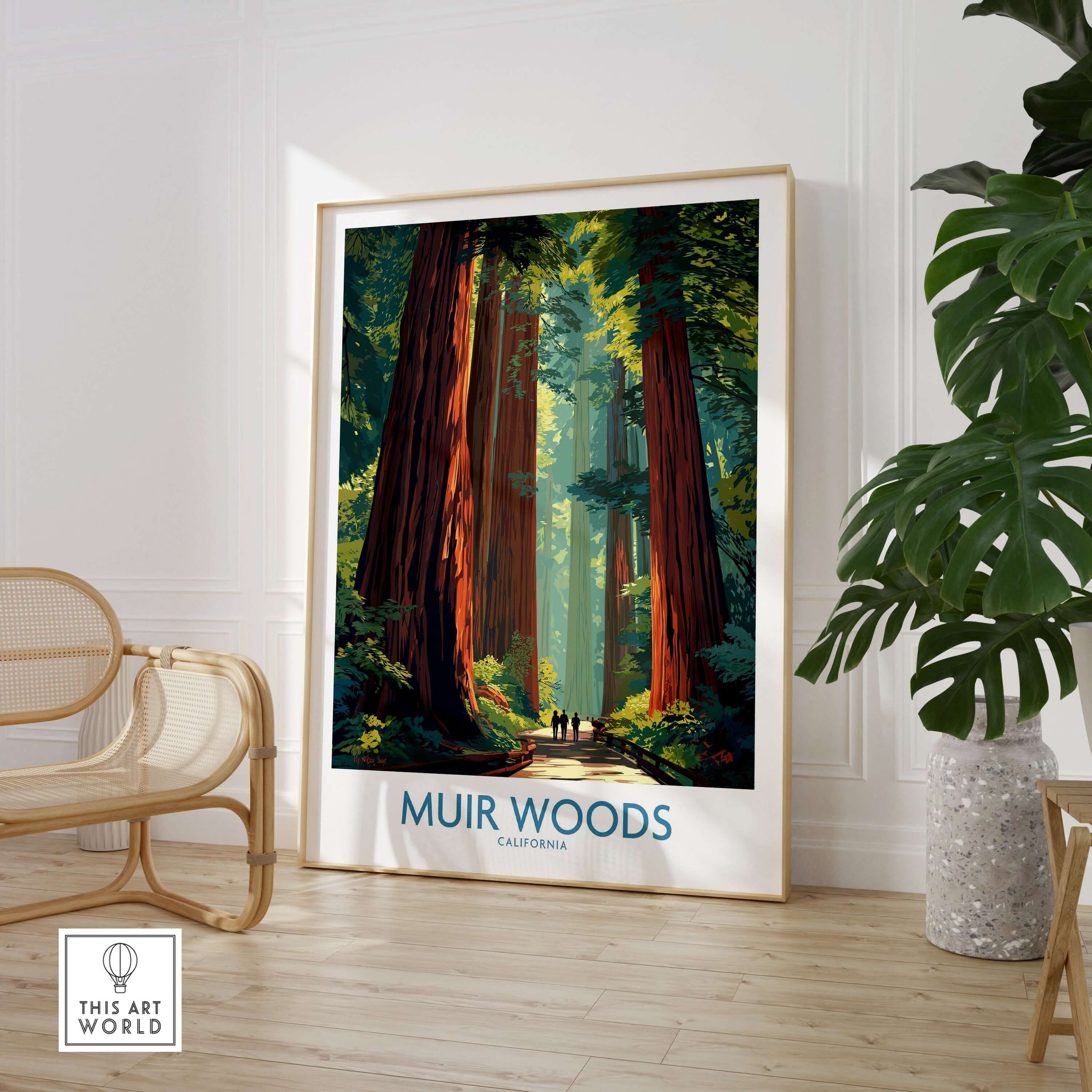 Muir Woods Print California - California National Park Wall Art showcasing towering redwoods and lush greenery.