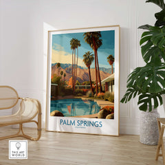 Palm Springs California Poolside Mountain View Print - California Travel Decor framed art in modern living space