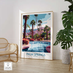Palm Springs California Vibrant Garden Poster - California Resort Decor in a stylish living room setting.