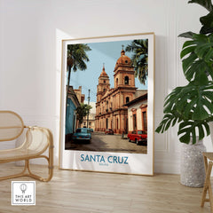 Santa Cruz Bolivia Art Print | Historic City Poster featuring iconic architecture and vibrant colors.