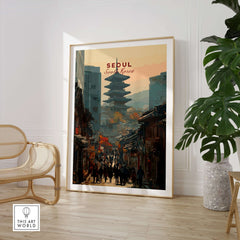 Seoul South Korea Poster - Historic City Landmark Print showcasing iconic architecture and vibrant city scenes.
