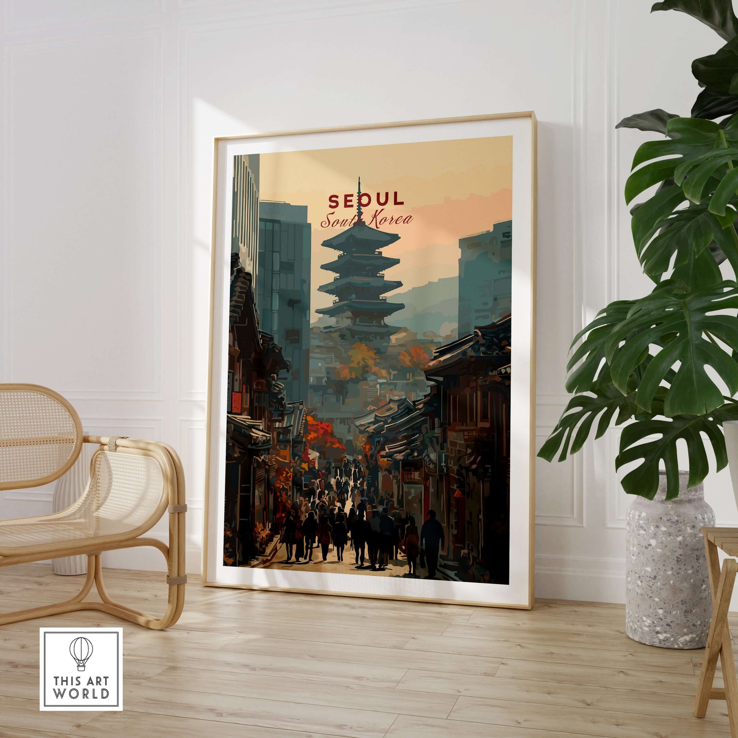 Seoul South Korea Poster - Historic City Landmark Print showcasing iconic architecture and vibrant city scenes.