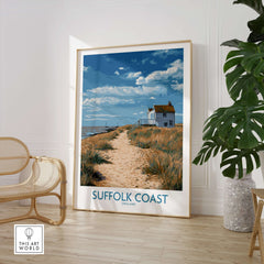 Suffolk Coast England English Shoreline Poster - Rural Landscape Travel Decor featuring serene coastal path.