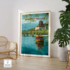 Summer Palace China Art Print - Beijing Royal Park Wall Decor featuring serene water and ornate buildings.