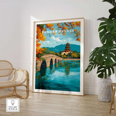 Summer Palace China Seventeen-Arch Bridge Print - Beijing Historic Bridge Art displayed in a modern interior setting.