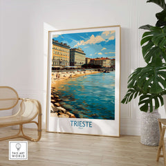 Trieste Italy Wall Art - Italian Travel Poster showcasing coastal beauty and historic charm in a stylish interior setting.