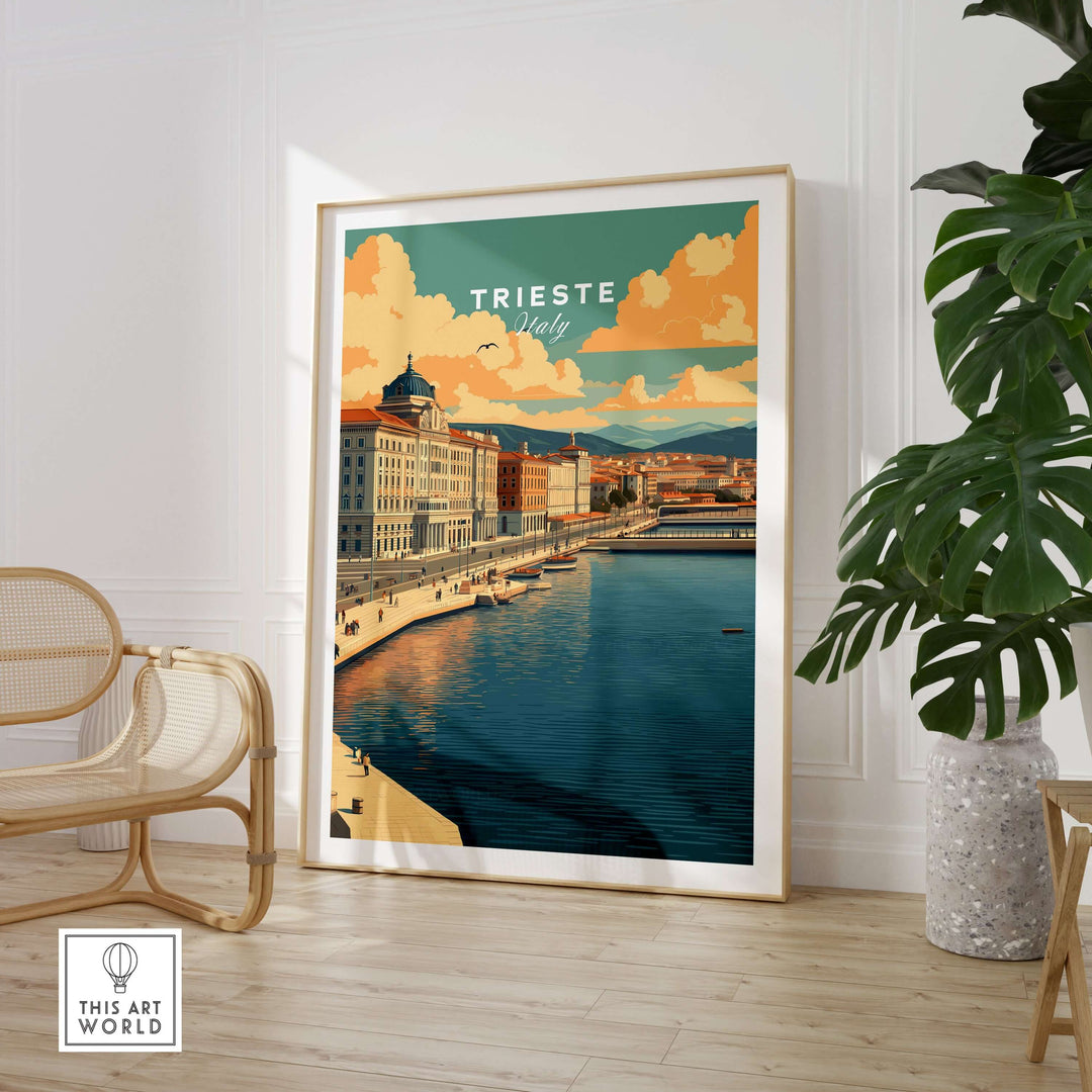 Elegant print showcasing Trieste, Italy's coastal charm and historic architecture, perfect for home décor.