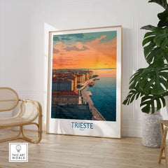 Trieste Italy Wall Art - Italian Evening Poster showcasing the sunset over Trieste's waterfront.