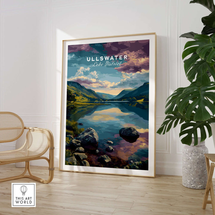 Ullswater Lake District mountain view reflection print showcasing serene lake waters and majestic mountains.