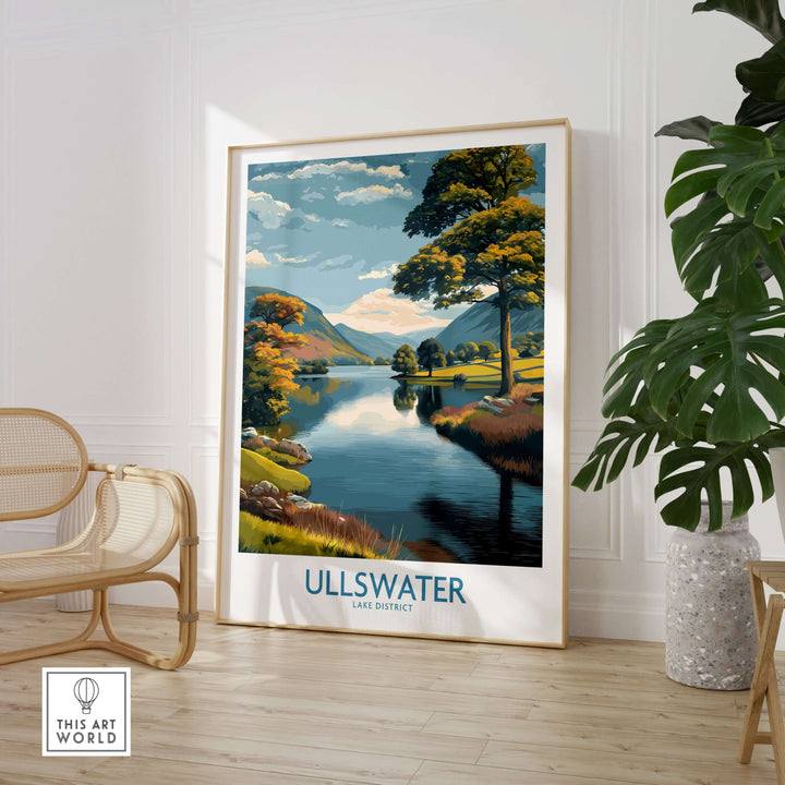 Ullswater Lake District autumn landscape wall art featuring serene lake and trees, perfect for home decor.