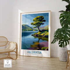 Ullswater Lake District Green Hillside Poster - Scenic UK Travel Decor displayed in a stylish interior setting.