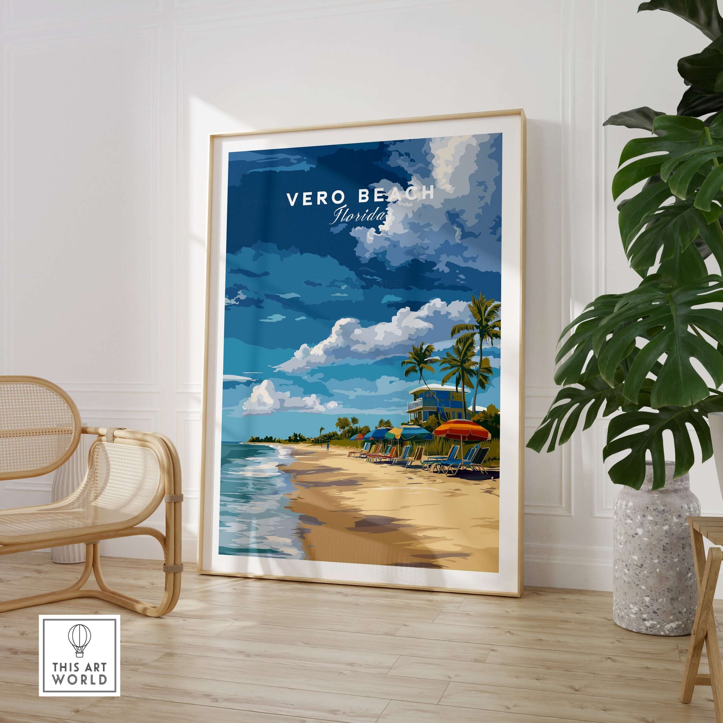 Vero Beach Florida Beachfront Resort Print - Lifeguard Station Wall Art displayed in a stylish indoor setting.