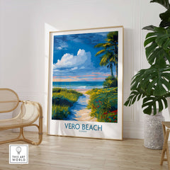 Vero Beach Ocean View Poster - Florida Nature Decor in a bright living space with tropical plants.