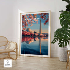 Washington D.C. Poster - Jefferson Memorial & Washington Monument Print - Cherry Blossom Wall Art in a stylish setting.