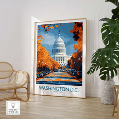 Washington D.C. US Capitol Building Poster - Historic Cityscape Decor showcasing iconic architecture and autumn foliage.