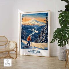 Whistler Ski Print showcasing a skier in British Columbia, perfect for ski enthusiasts and nature lovers.