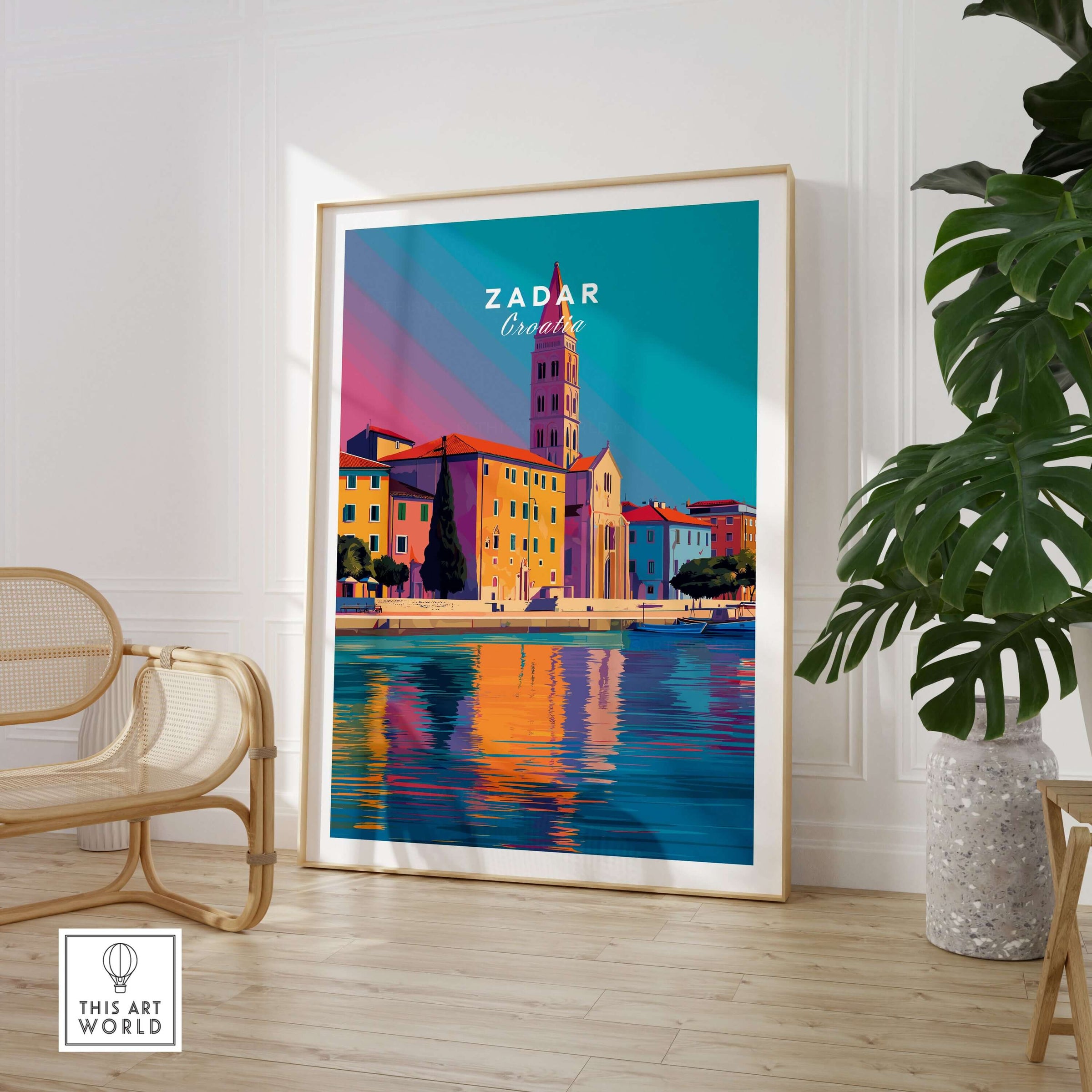 Zadar Print | Vibrant Croatian City Wall Decor featuring colorful architecture and coastal scenery.
