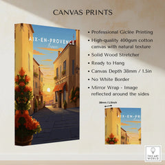 Aix-en-Provence Poster canvas print specifications: 400gsm cotton canvas, solid wood stretcher, 38mm depth, mirror wrap