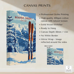 Beaver Creek Colorado Ski Poster - Rocky Mountain Winter Art Print canvas print specifications: 400gsm cotton canvas, solid wood stretcher, 38mm depth, mirror wrap