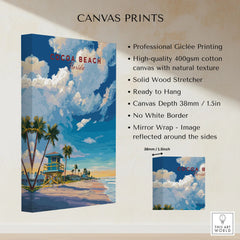 Cocoa Beach Lifeguard Tower Poster - Palm Tree Beach Wall Art canvas print specifications: 400gsm cotton canvas, solid wood stretcher, 38mm depth, mirror wrap