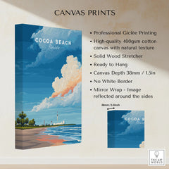 Cocoa Beach Florida Rocket Launch Print - Space Coast Wall Art canvas print specifications: 400gsm cotton canvas, solid wood stretcher, 38mm depth, mirror wrap