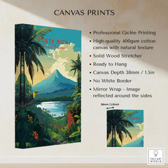 Costa Rica Print canvas print specifications: 400gsm cotton canvas, solid wood stretcher, 38mm depth, mirror wrap
