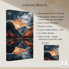 Glencoe Wall Art canvas print specifications: 400gsm cotton canvas, solid wood stretcher, 38mm depth, mirror wrap