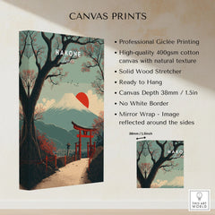 Hakone Japan Torii Gate Mount Fuji Print - Iconic Japanese Poster canvas print specifications: 400gsm cotton canvas, solid wood stretcher, 38mm depth, mirror wrap