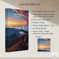 Haleakalā Sunset Poster, Maui Hawaii Wall Art, National Park Travel Print canvas print specifications: 400gsm cotton canvas, solid wood stretcher, 38mm depth, mirror wrap