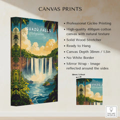 Iguazu Falls Wall Art canvas print specifications: 400gsm cotton canvas, solid wood stretcher, 38mm depth, mirror wrap
