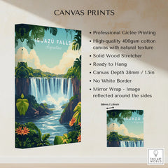 Iguazu Falls Print Argentina canvas print specifications: 400gsm cotton canvas, solid wood stretcher, 38mm depth, mirror wrap