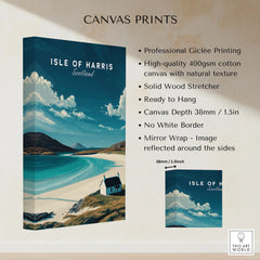 Isle of Harris Scotland Beach House Seascape Poster - Remote Scottish Isle Print canvas print specifications: 400gsm cotton canvas, solid wood stretcher, 38mm depth, mirror wrap