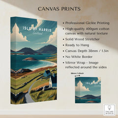 Isle of Harris Scotland Beach Print - Scenic Coastal Wall Art canvas print specifications: 400gsm cotton canvas, solid wood stretcher, 38mm depth, mirror wrap