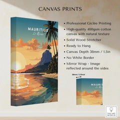 Le Morne Mauritius Poster canvas print specifications: 400gsm cotton canvas, solid wood stretcher, 38mm depth, mirror wrap