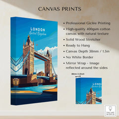 London Print England canvas print specifications: 400gsm cotton canvas, solid wood stretcher, 38mm depth, mirror wrap