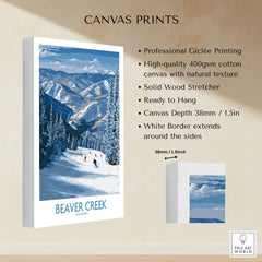 Beaver Creek Colorado Winter Wonderland Wall Art - Group Skiing Landscape canvas print specifications: 400gsm cotton canvas, solid wood stretcher, 38mm depth, mirror wrap
