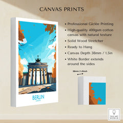 Berlin Wall Art Modern canvas print specifications: 400gsm cotton canvas, solid wood stretcher, 38mm depth, mirror wrap
