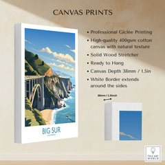 Big Sur Wall Art | Modern Style canvas print specifications: 400gsm cotton canvas, solid wood stretcher, 38mm depth, mirror wrap