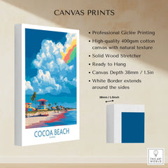 Cocoa Beach Rainbow Cloud Poster - Florida Travel Decor canvas print specifications: 400gsm cotton canvas, solid wood stretcher, 38mm depth, mirror wrap