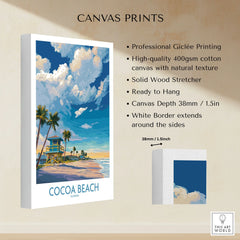 Cocoa Beach Florida Oceanfront Landscape Print - Florida Coast Decor canvas print specifications: 400gsm cotton canvas, solid wood stretcher, 38mm depth, mirror wrap