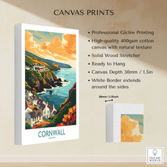 Cornwall Art Print - Modern canvas print specifications: 400gsm cotton canvas, solid wood stretcher, 38mm depth, mirror wrap