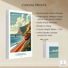 Cornwall Coast Wall Art Print canvas print specifications: 400gsm cotton canvas, solid wood stretcher, 38mm depth, mirror wrap
