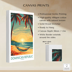 Dominican Republic Wall Art canvas print specifications: 400gsm cotton canvas, solid wood stretcher, 38mm depth, mirror wrap